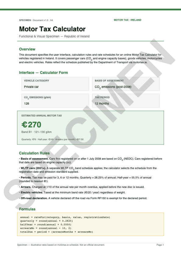 Calculateur de Taxe Automobile Irlandaise